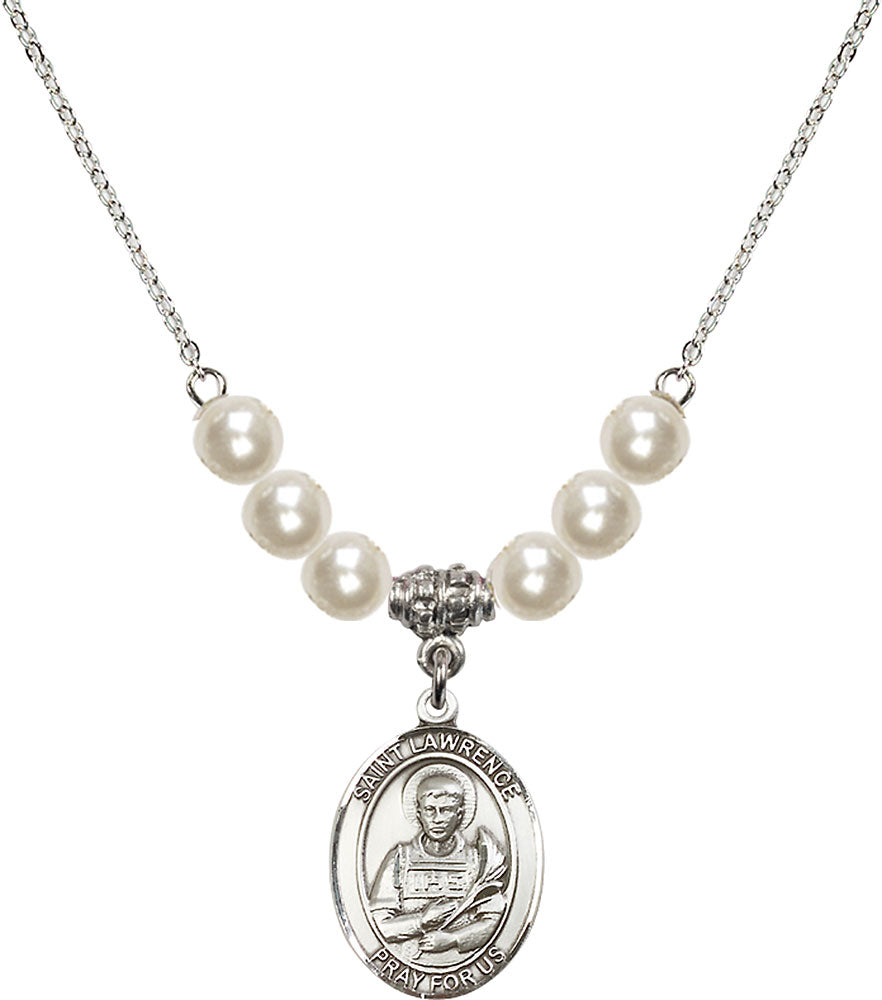 Sterling Silver Saint Lawrence Birthstone Necklace with Faux-Pearl Beads - 8063