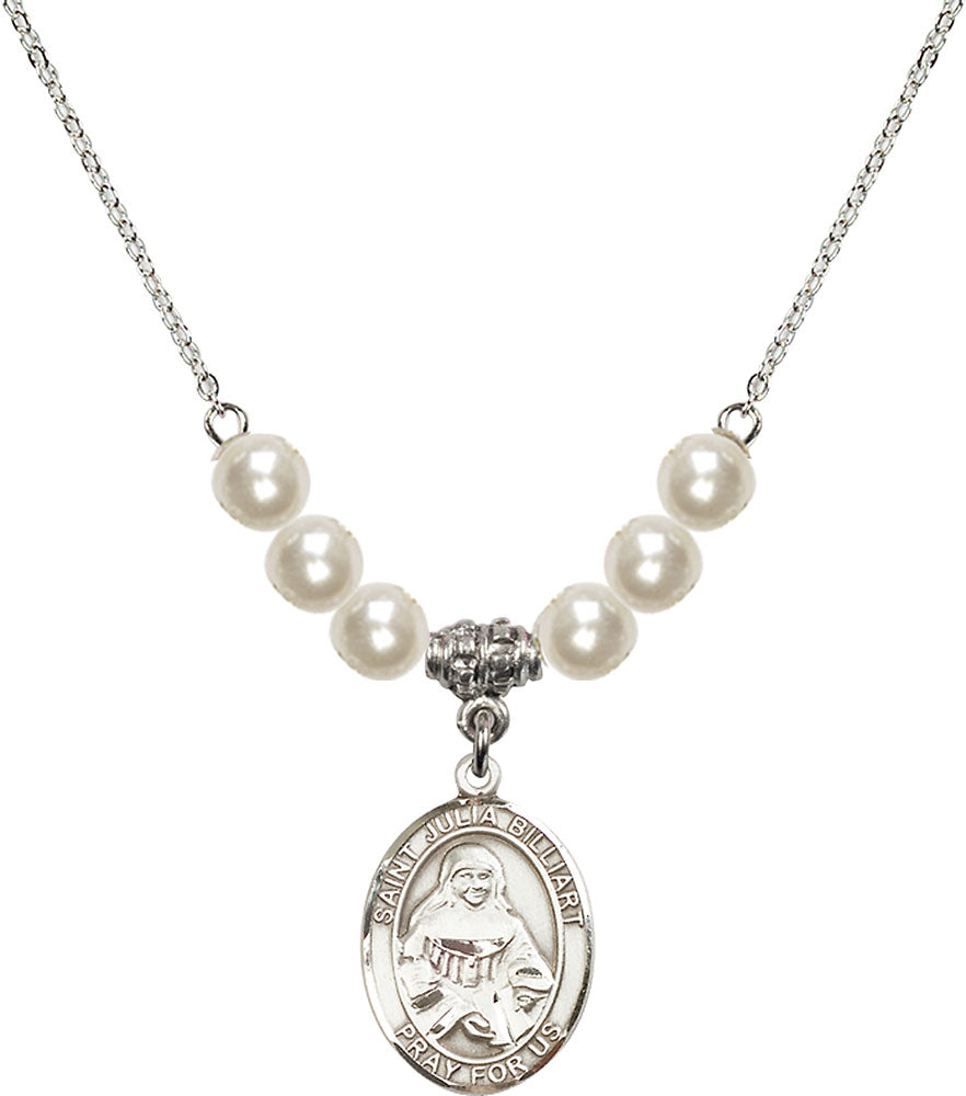 Sterling Silver Saint Julia Billiart Birthstone Necklace with Faux-Pearl Beads - 8267
