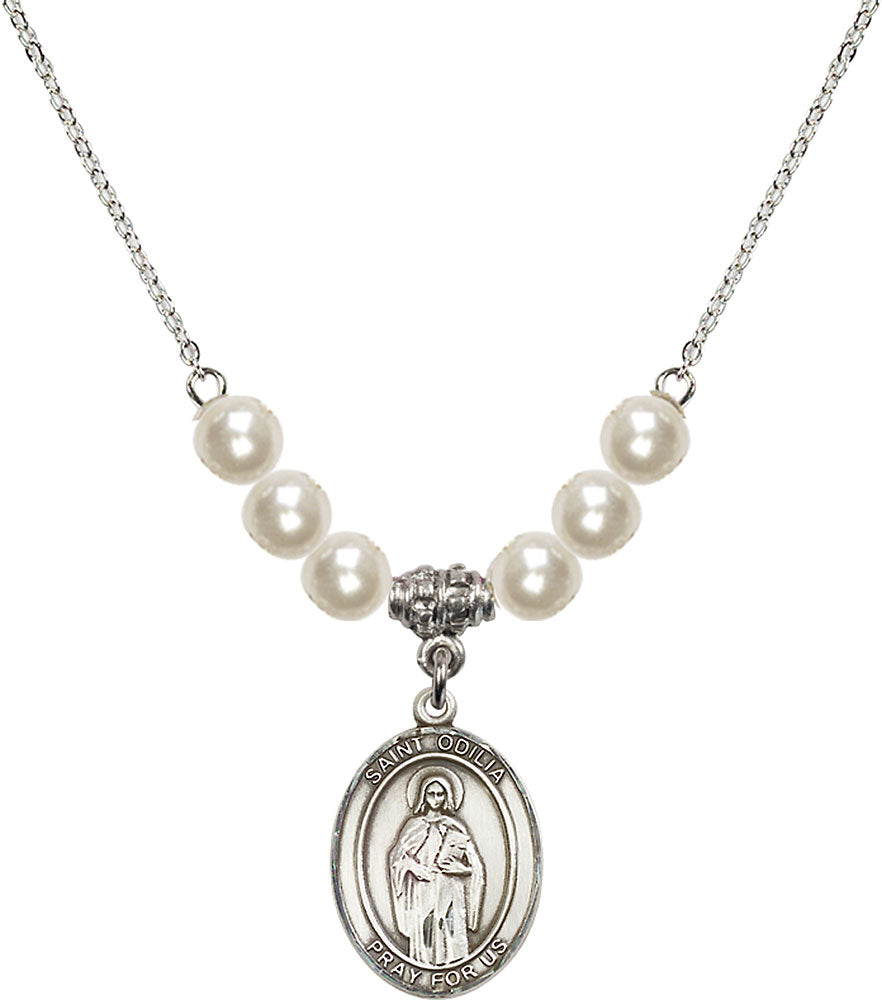 Sterling Silver Saint Odilia Birthstone Necklace with Faux-Pearl Beads - 8319