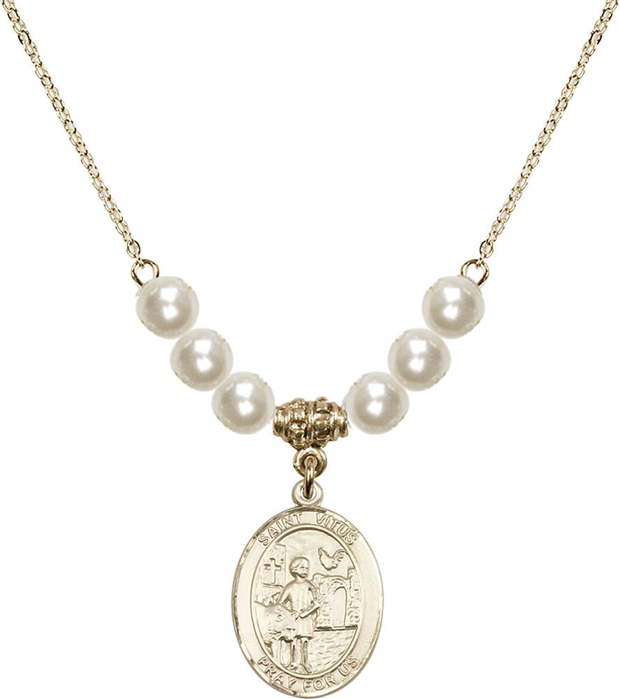 14kt Gold Filled Saint Vitus Birthstone Necklace with Faux-Pearl Beads - 8368