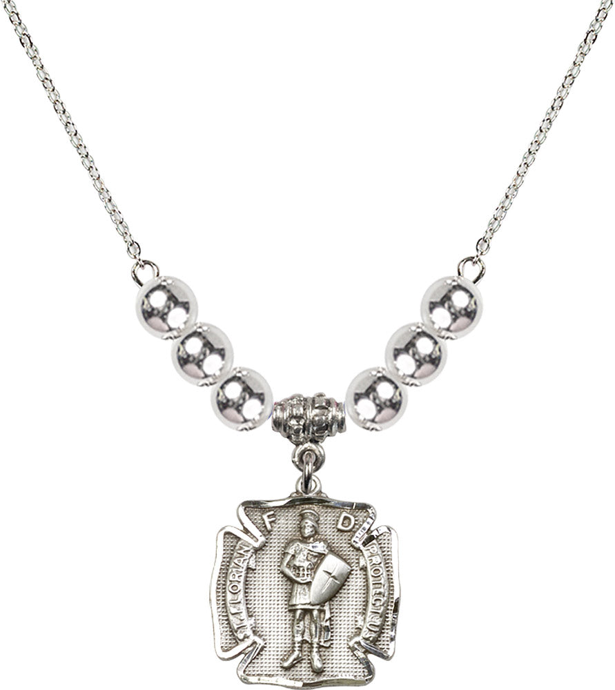 Sterling Silver Saint Florian Birthstone Necklace with Sterling Silver Beads - 0070