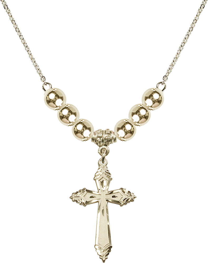 14kt Gold Filled Cross Birthstone Necklace with Gold Filled Beads - 0665