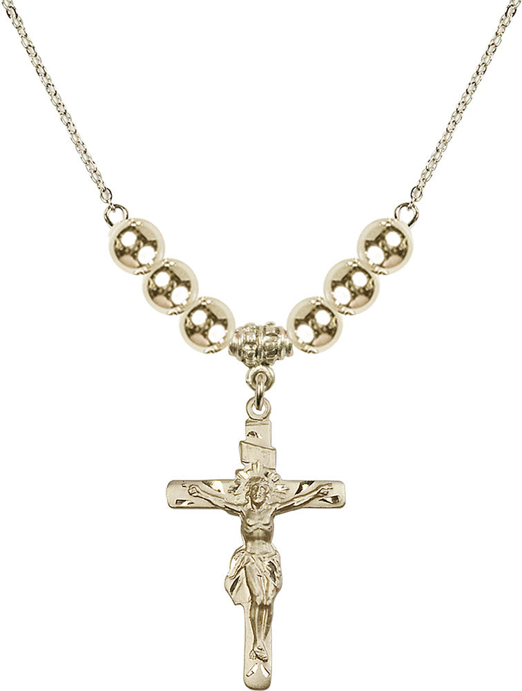 14kt Gold Filled Crucifix Birthstone Necklace with Gold Filled Beads - 0668