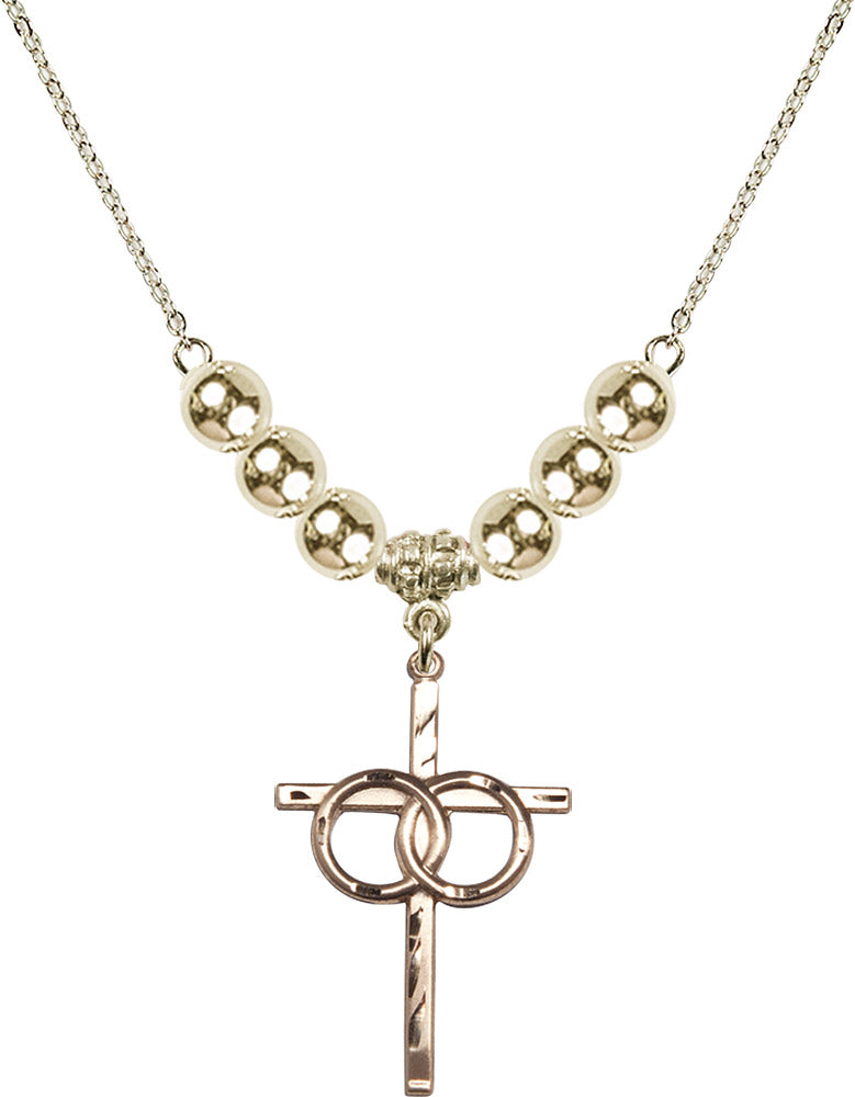 14kt Gold Filled Wedding Rings Cross Birthstone Necklace with Gold Filled Beads - 0671
