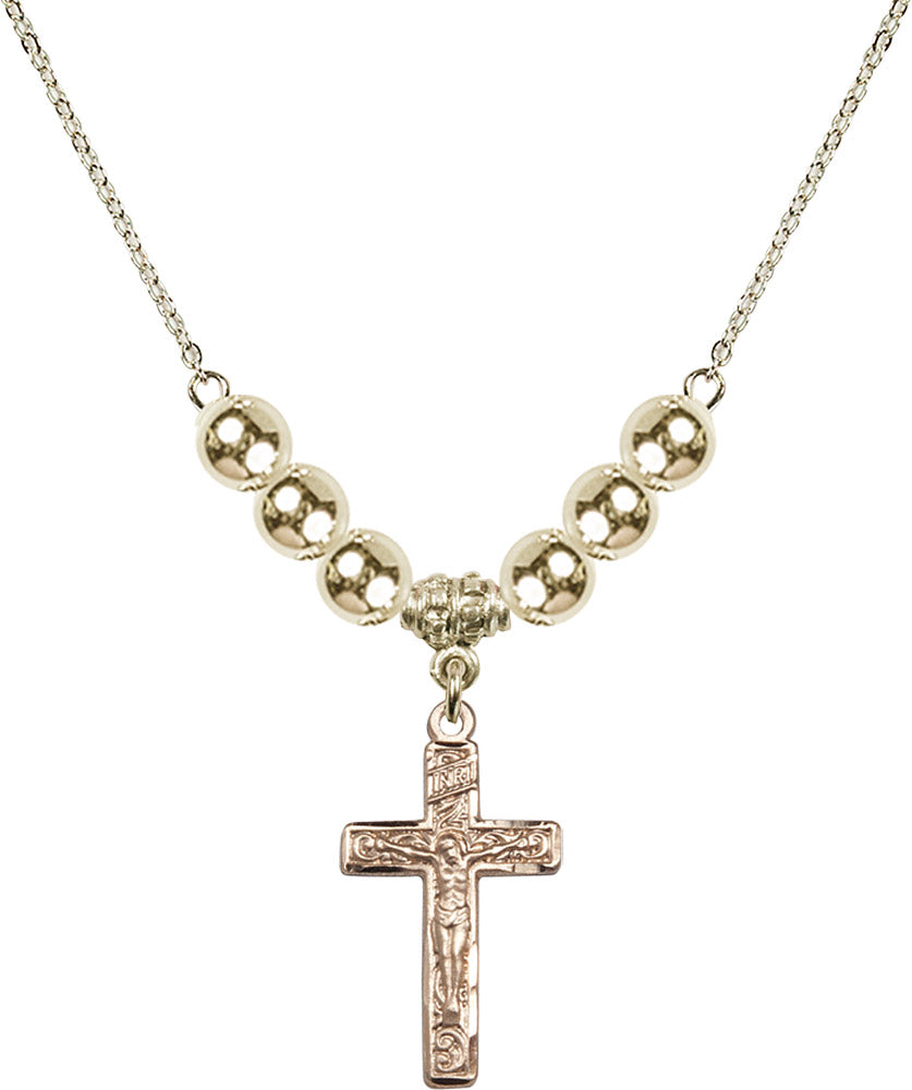 14kt Gold Filled Crucifix Birthstone Necklace with Gold Filled Beads - 0673