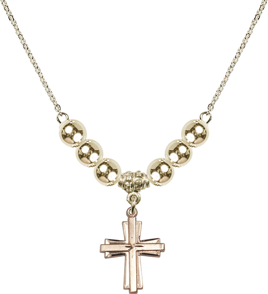 14kt Gold Filled Cross Birthstone Necklace with Gold Filled Beads - 0675