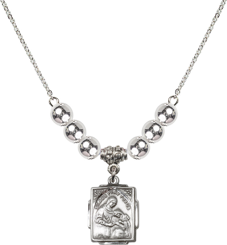 Sterling Silver Saint Ann Birthstone Necklace with Sterling Silver Beads - 0804