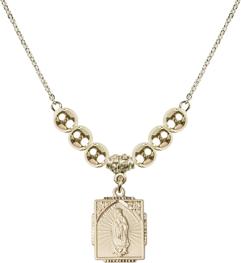 14kt Gold Filled Our Lady of Guadalupe Birthstone Necklace with Gold Filled Beads - 0804