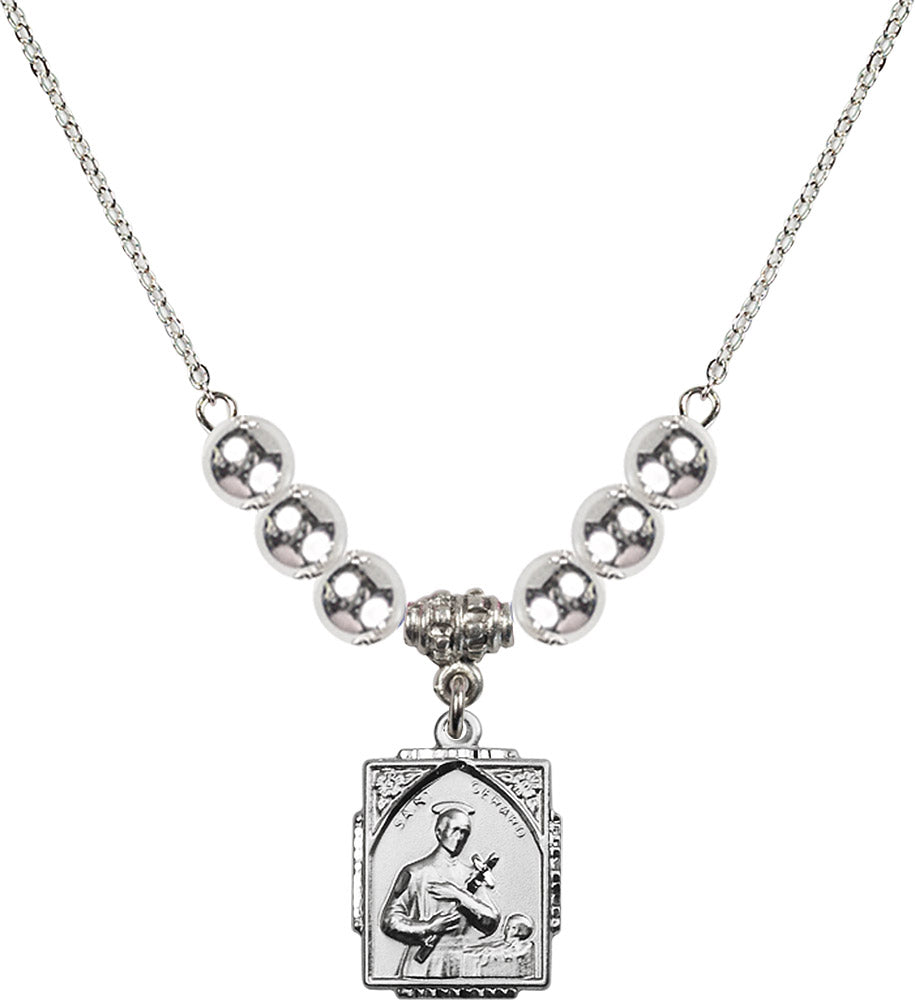 Sterling Silver Saint Gerard Birthstone Necklace with Sterling Silver Beads - 0804