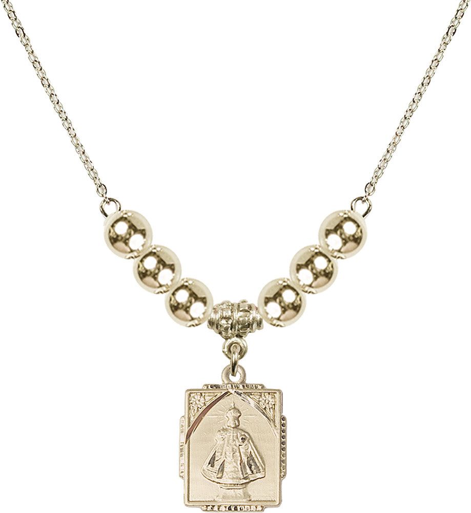 14kt Gold Filled Infant of Prague Birthstone Necklace with Gold Filled Beads - 0804