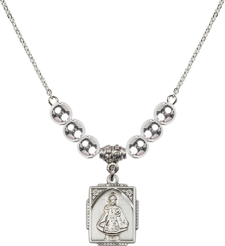 Sterling Silver Infant of Prague Birthstone Necklace with Sterling Silver Beads - 0804