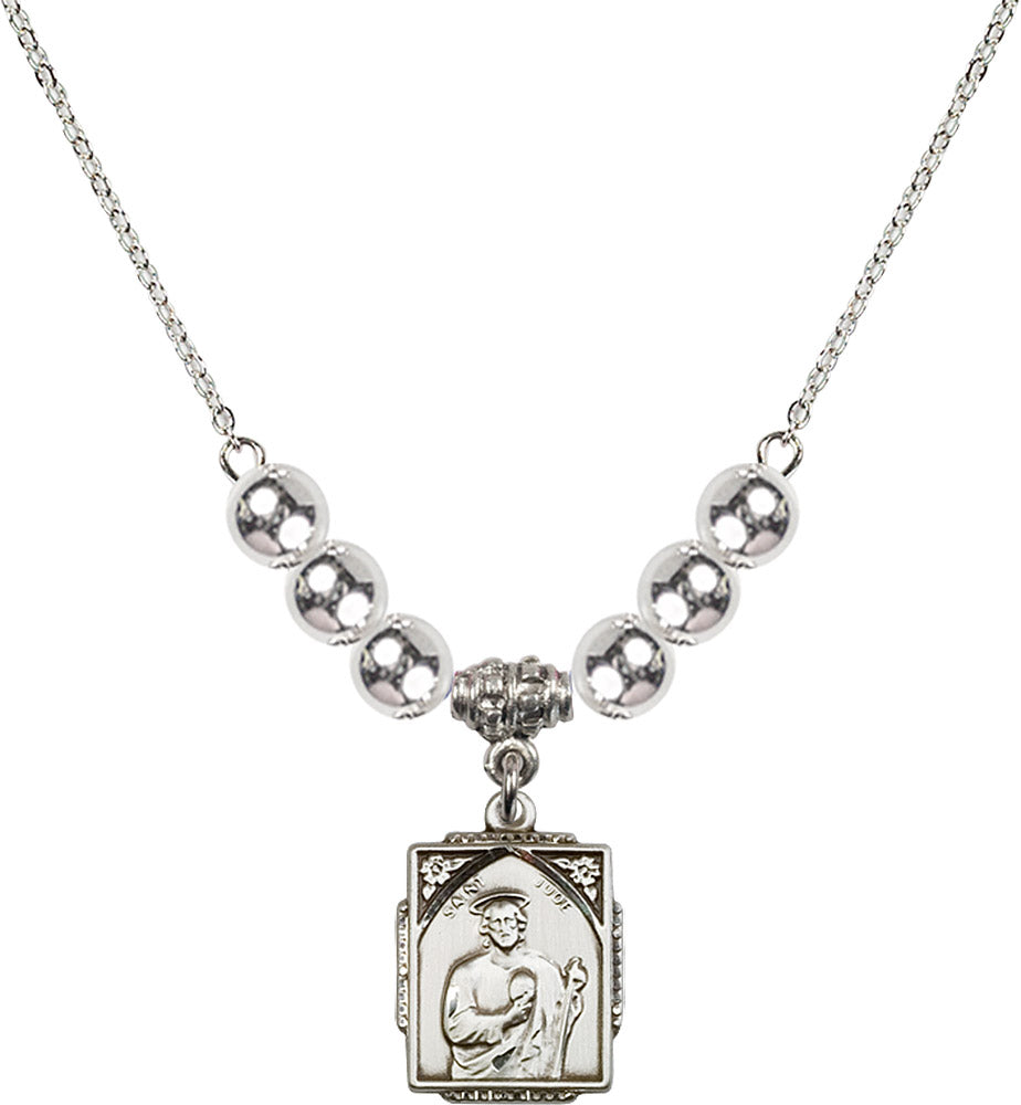 Sterling Silver Saint Jude Birthstone Necklace with Sterling Silver Beads - 0804