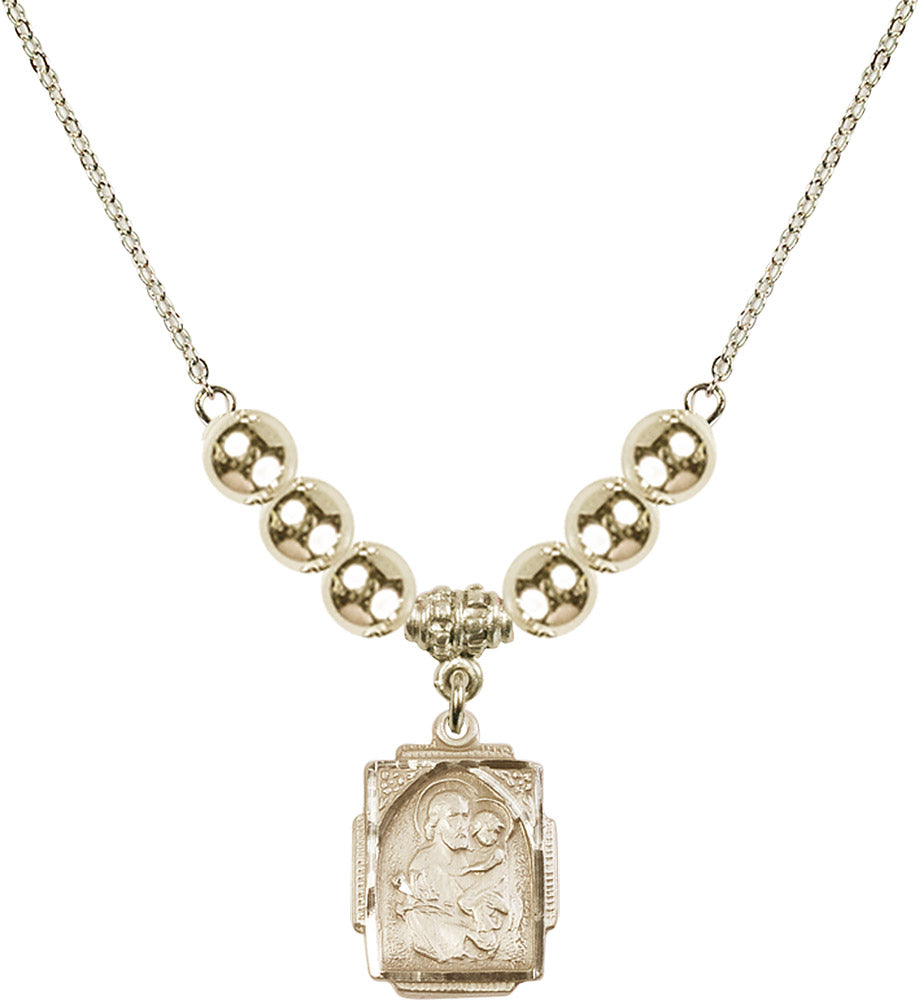 14kt Gold Filled Saint Joseph Birthstone Necklace with Gold Filled Beads - 0804
