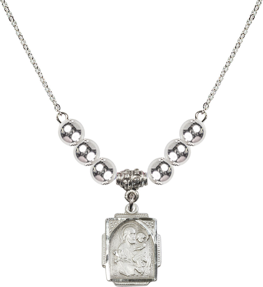 Sterling Silver Saint Joseph Birthstone Necklace with Sterling Silver Beads - 0804