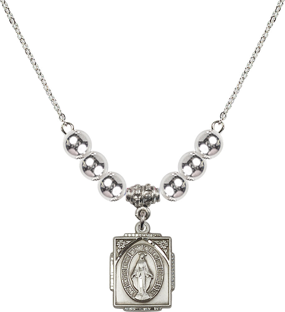 Sterling Silver Miraculous Birthstone Necklace with Sterling Silver Beads - 0804