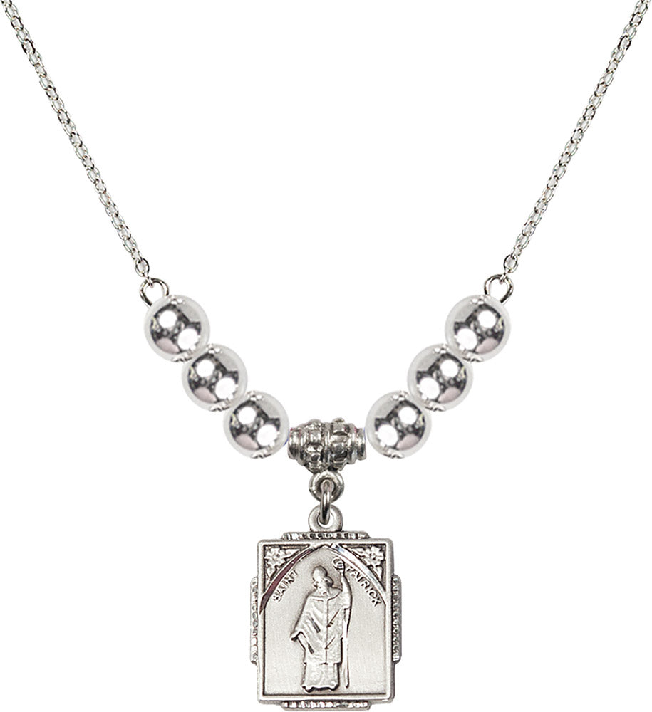 Sterling Silver Saint Patrick Birthstone Necklace with Sterling Silver Beads - 0804