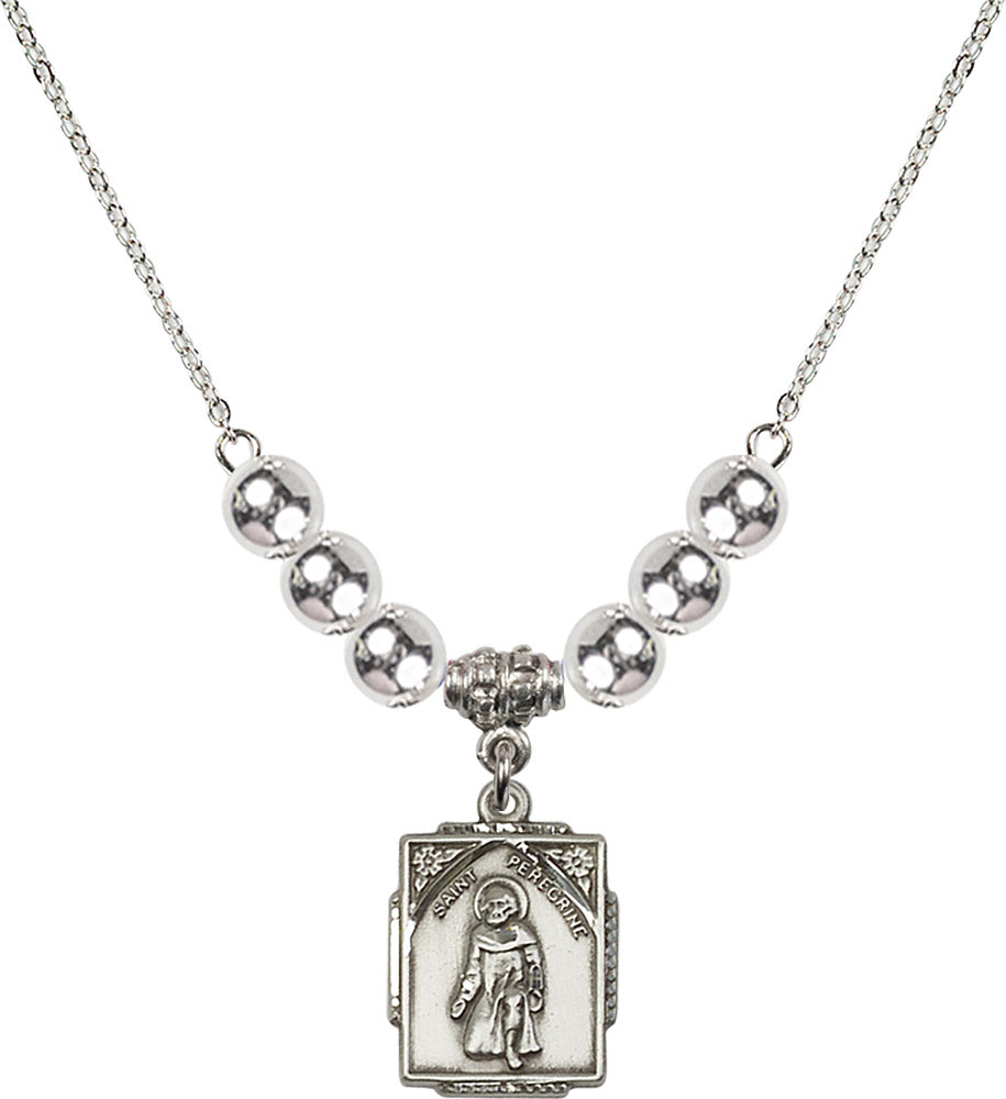 Sterling Silver Saint Peregrine Birthstone Necklace with Sterling Silver Beads - 0804