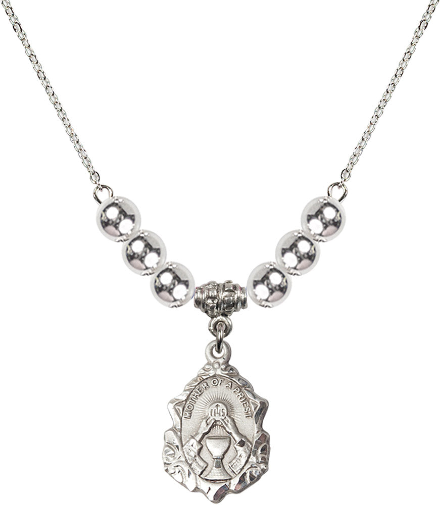 Sterling Silver Mother of a Priest Birthstone Necklace with Sterling Silver Beads - 0811