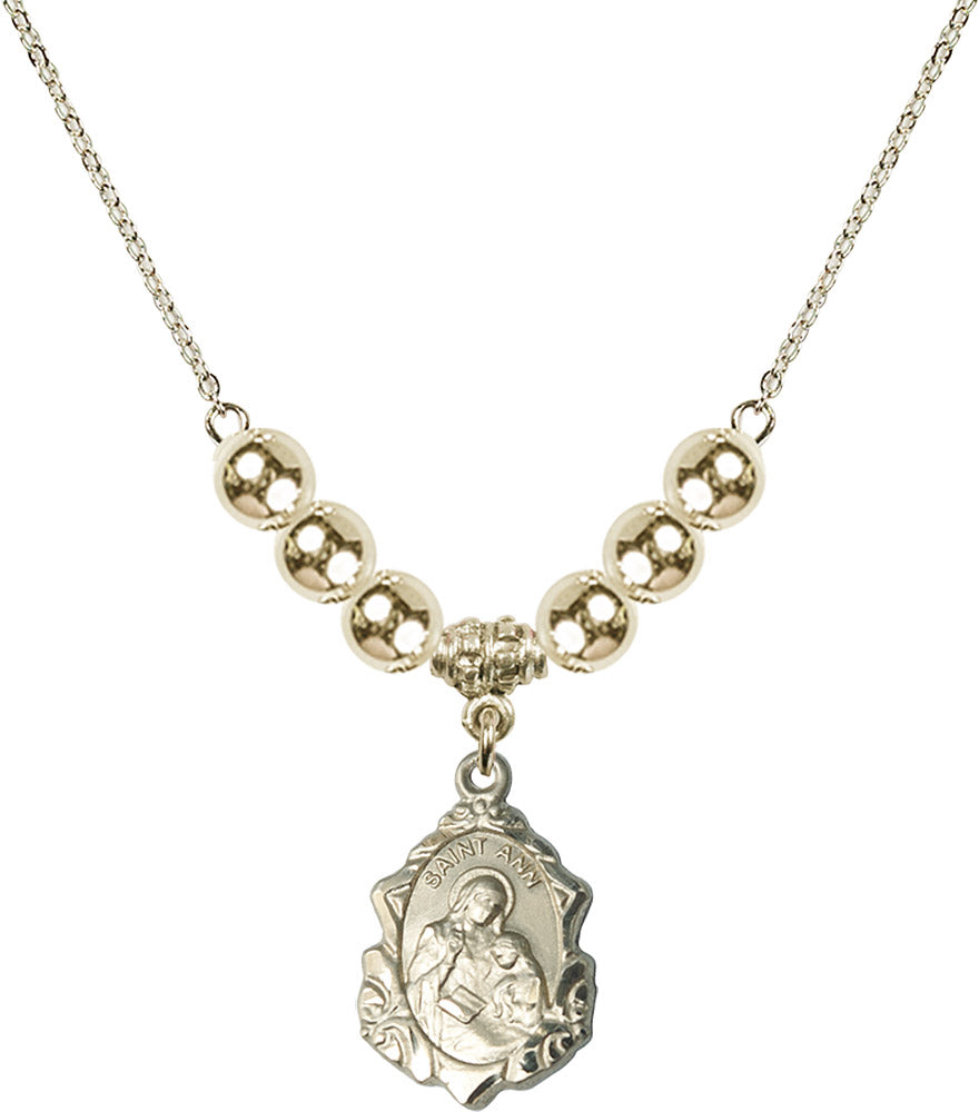 14kt Gold Filled Saint Ann Birthstone Necklace with Gold Filled Beads - 0822