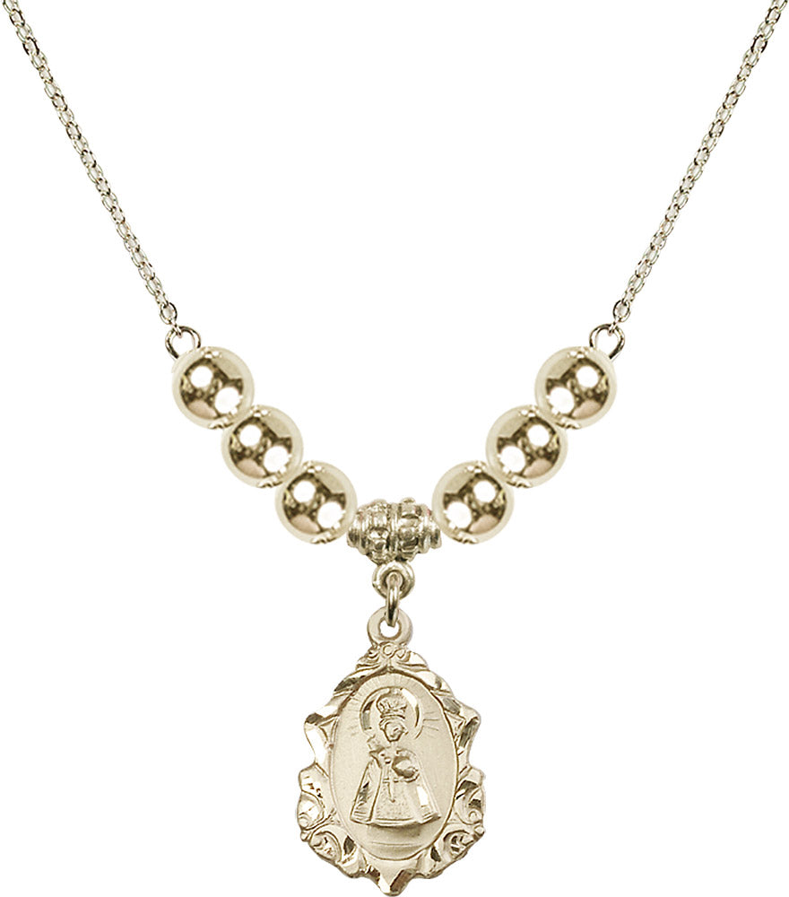 14kt Gold Filled Infant of Prague Birthstone Necklace with Gold Filled Beads - 0822