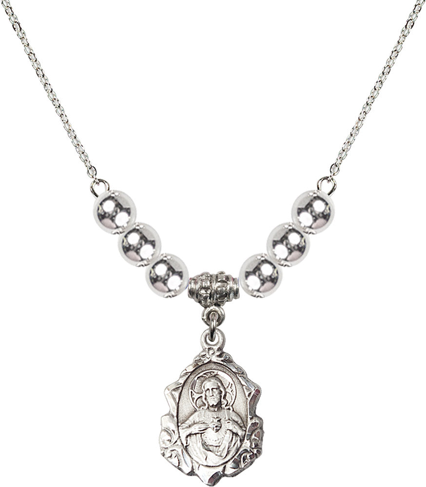 Sterling Silver Scapular Birthstone Necklace with Sterling Silver Beads - 0822