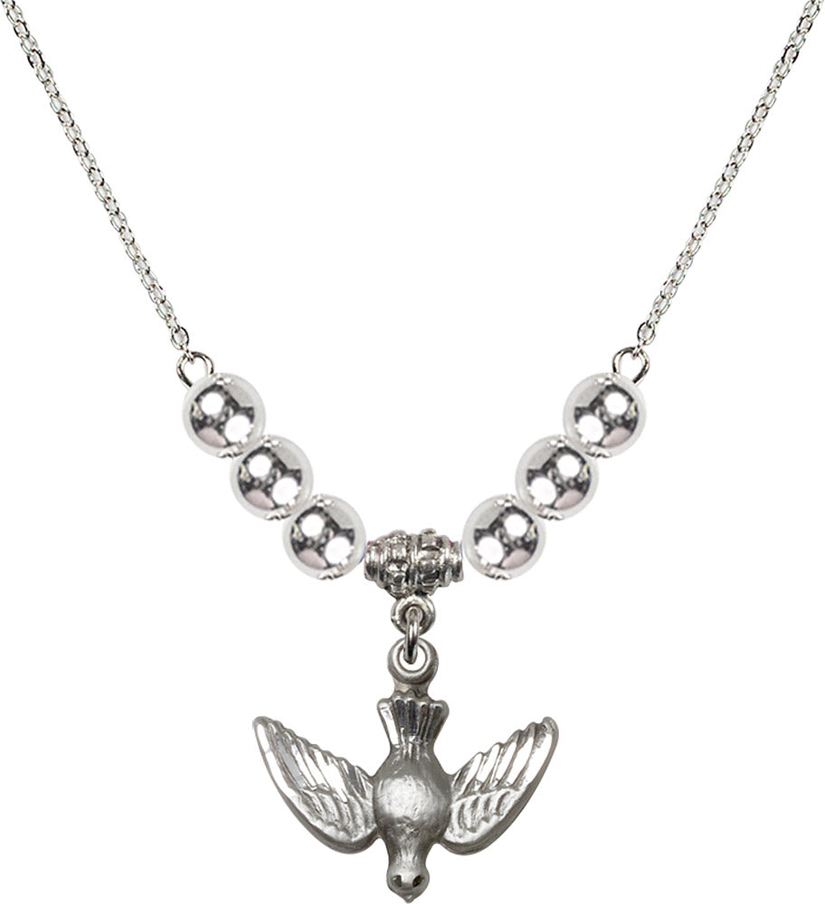 Sterling Silver Holy Spirit Birthstone Necklace with Sterling Silver Beads - 1628
