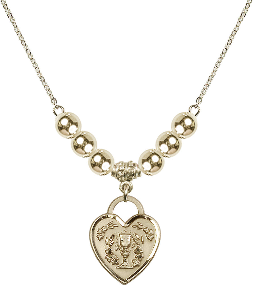 14kt Gold Filled Communion Heart Birthstone Necklace with Gold Filled Beads - 3204