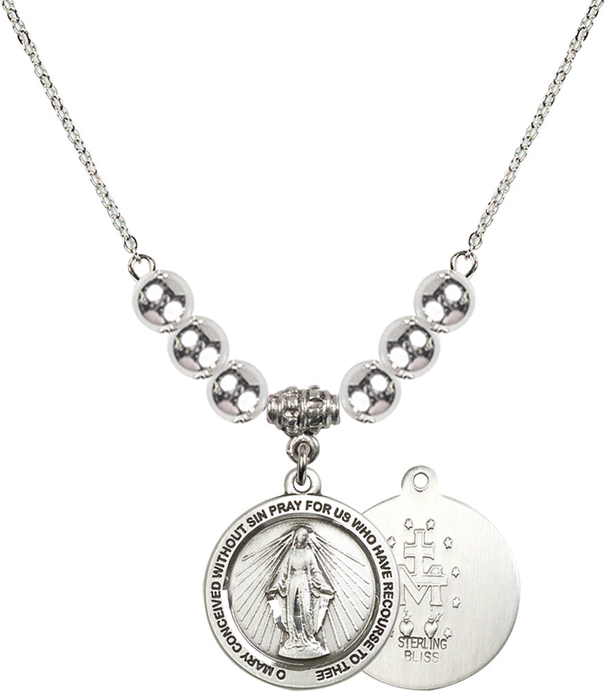 Sterling Silver Miraculous Birthstone Necklace with Sterling Silver Beads - 4056