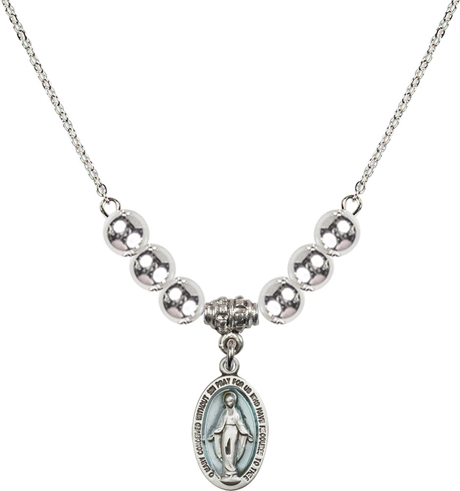 Sterling Silver Miraculous Birthstone Necklace with Sterling Silver Beads - 4122