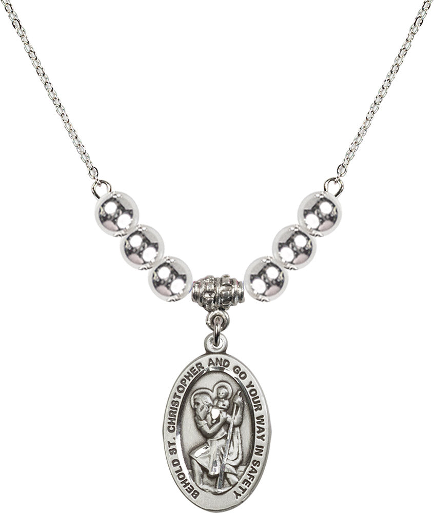 Sterling Silver Saint Christopher Birthstone Necklace with Sterling Silver Beads - 4123