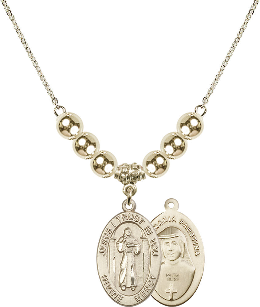 14kt Gold Filled Divine Mercy Birthstone Necklace with Gold Filled Beads - 4123