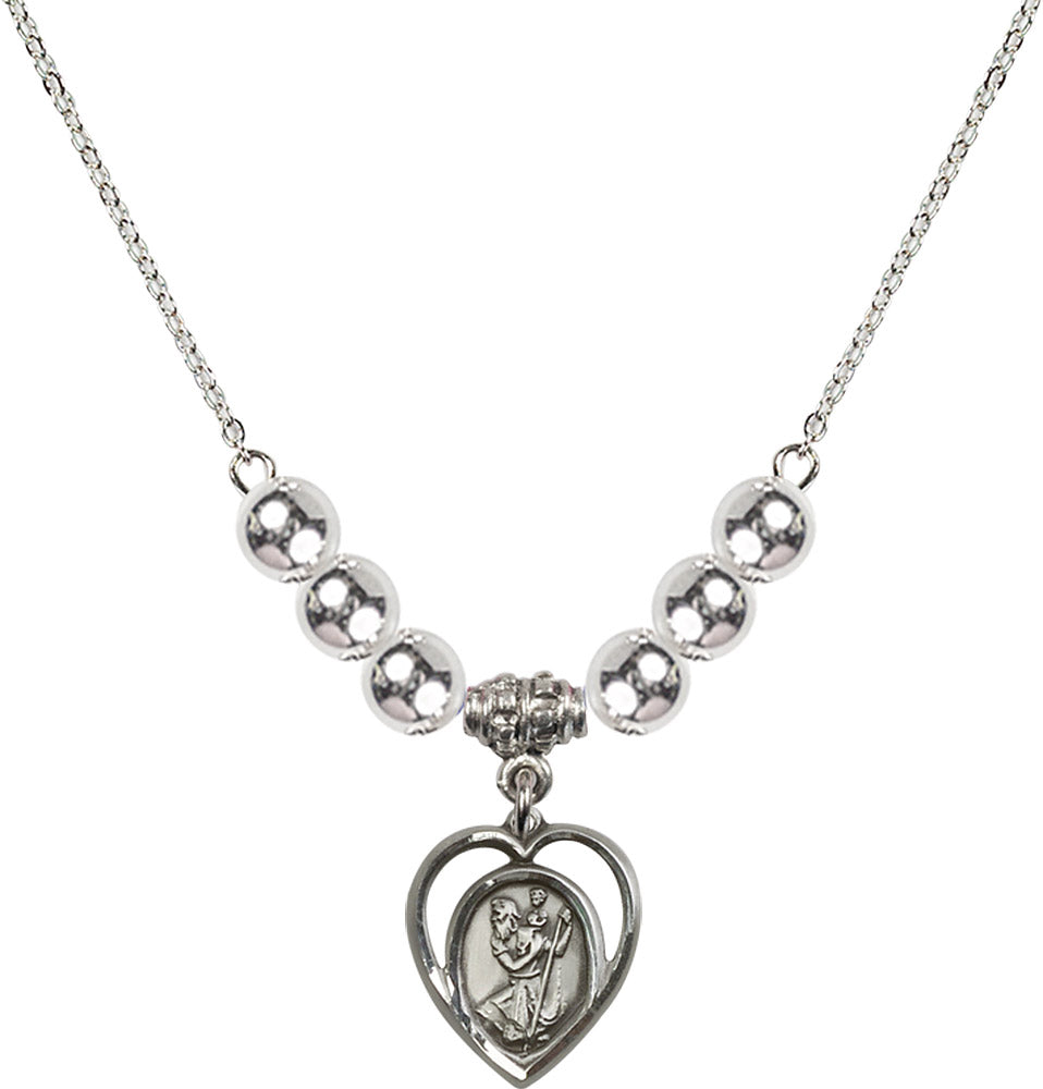 Sterling Silver Saint Christopher Birthstone Necklace with Sterling Silver Beads - 4127