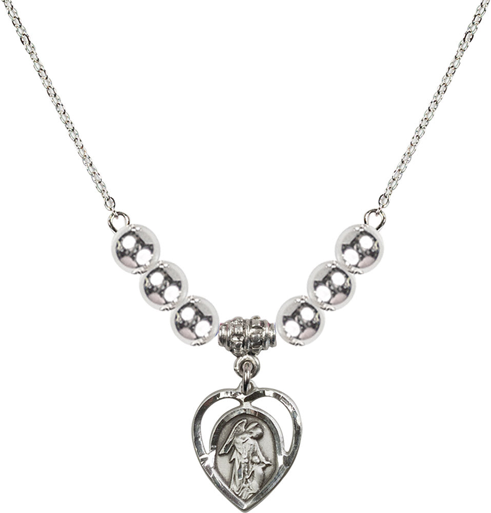 Sterling Silver Guardian Angel Birthstone Necklace with Sterling Silver Beads - 4129