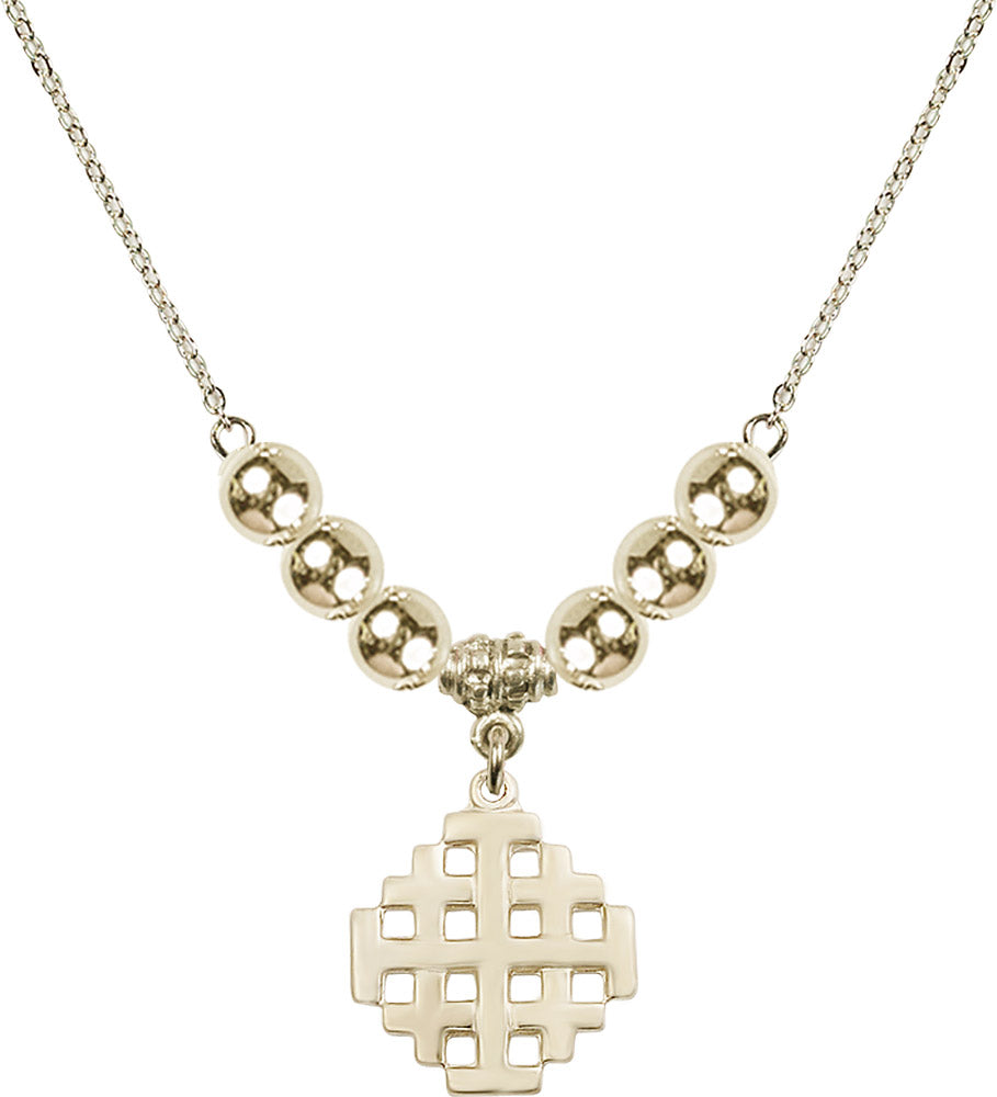 14kt Gold Filled Jerusalem Cross Birthstone Necklace with Gold Filled Beads - 4139