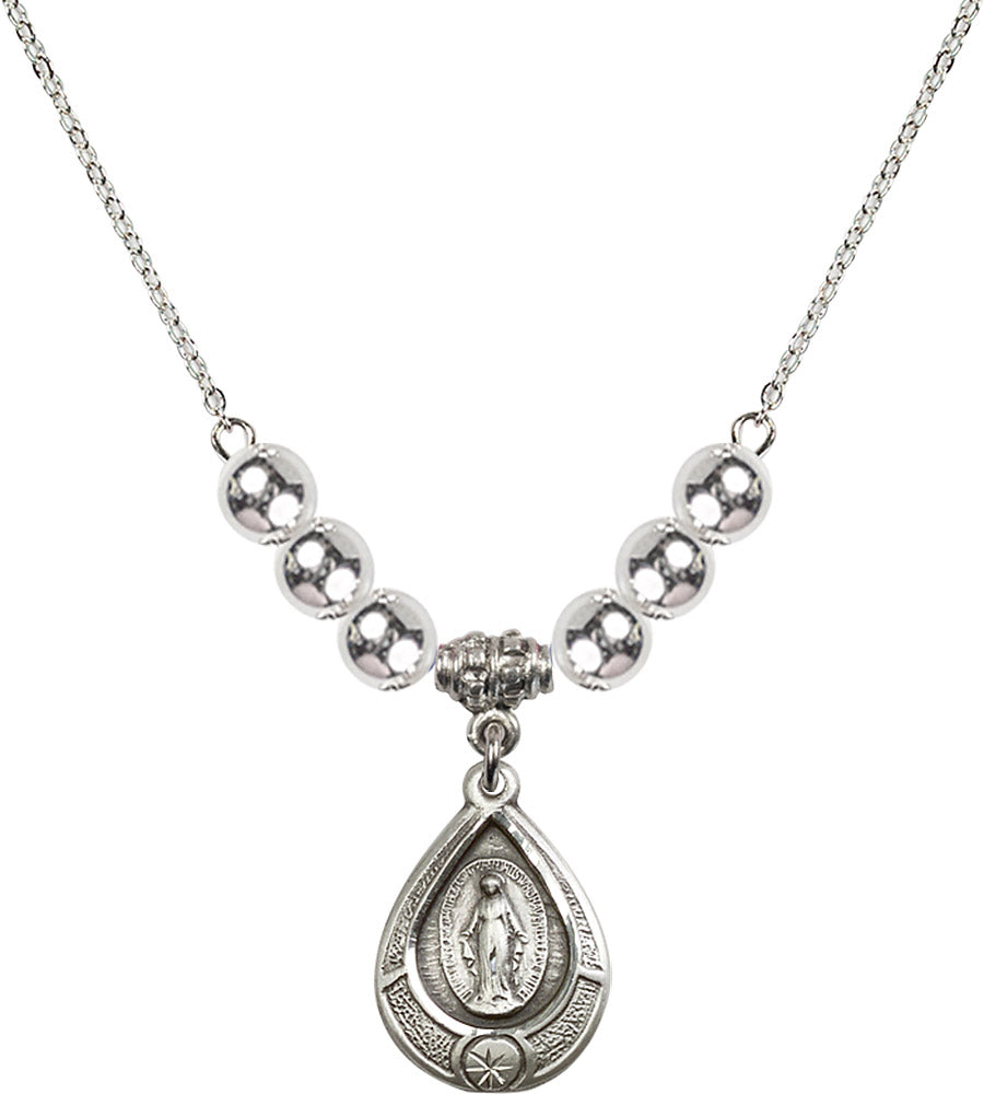 Sterling Silver Miraculous Birthstone Necklace with Sterling Silver Beads - 4144
