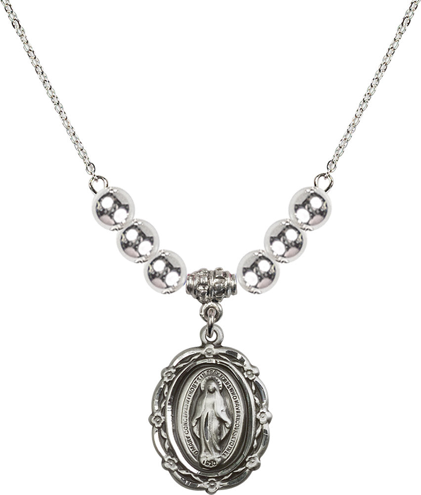 Sterling Silver Miraculous Birthstone Necklace with Sterling Silver Beads - 4146