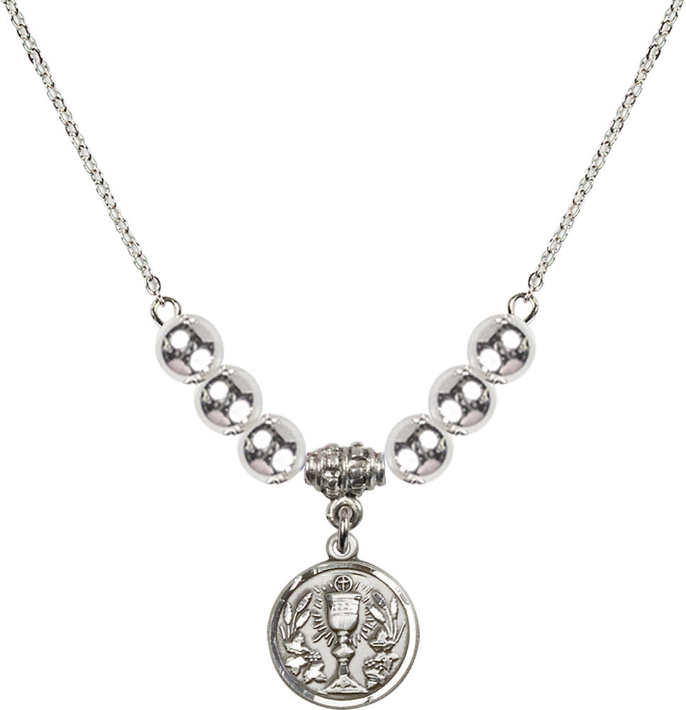 Sterling Silver Communion Chalice Birthstone Necklace with Sterling Silver Beads - 4203