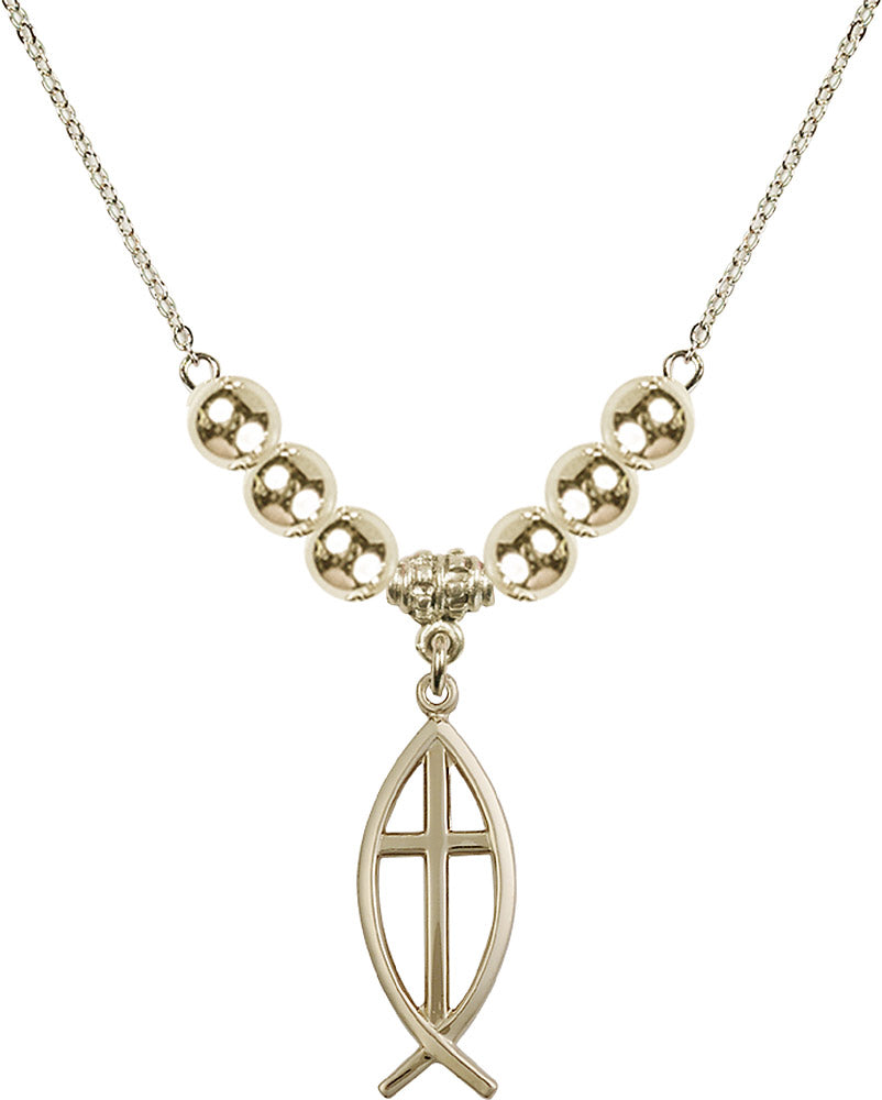 14kt Gold Filled Fish / Cross Birthstone Necklace with Gold Filled Beads - 4252