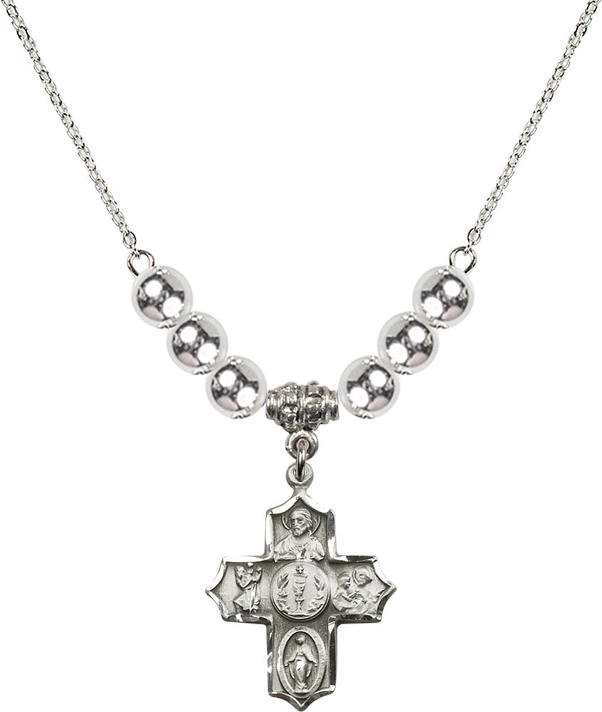 Sterling Silver 4-Way Birthstone Necklace with Sterling Silver Beads - 4256