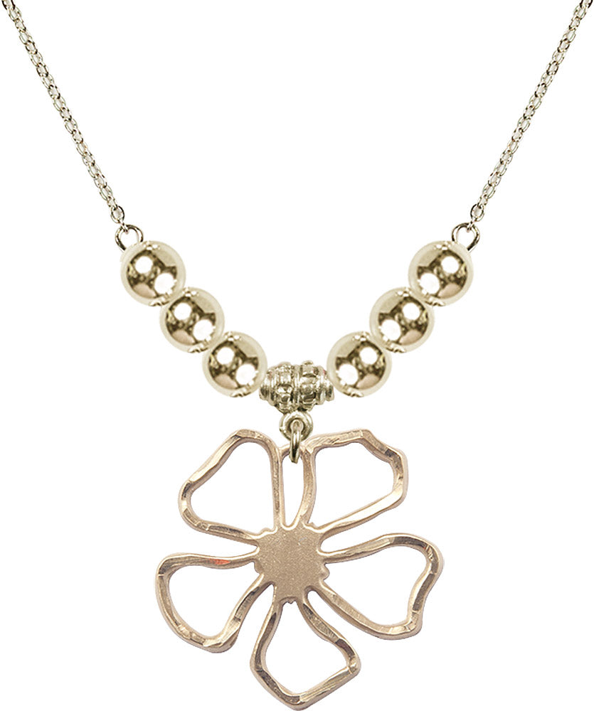14kt Gold Filled Five Pedal Flower Birthstone Necklace with Gold Filled Beads - 5109