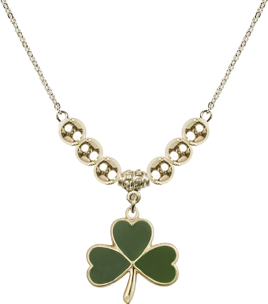 14kt Gold Filled Shamrock Birthstone Necklace with Gold Filled Beads - 5248