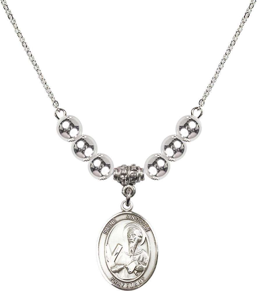 Sterling Silver Saint Andrew the Apostle Birthstone Necklace with Sterling Silver Beads - 8000