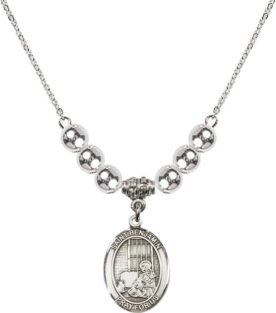 Sterling Silver Saint Benjamin Birthstone Necklace with Sterling Silver Beads - 8013