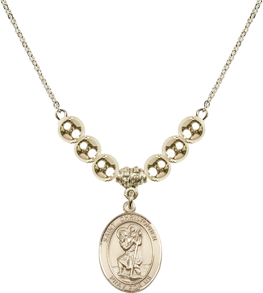 14kt Gold Filled Saint Christopher Birthstone Necklace with Gold Filled Beads - 8022