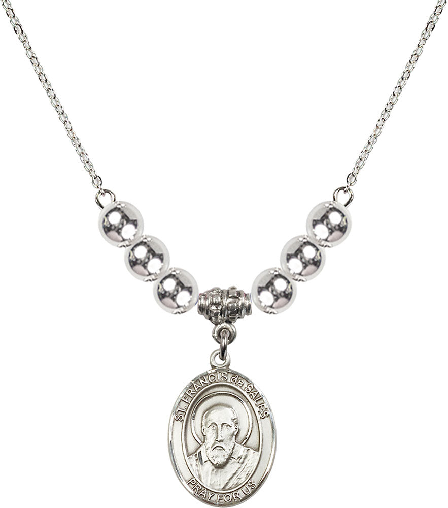 Sterling Silver Saint Francis de Sales Birthstone Necklace with Sterling Silver Beads - 8035
