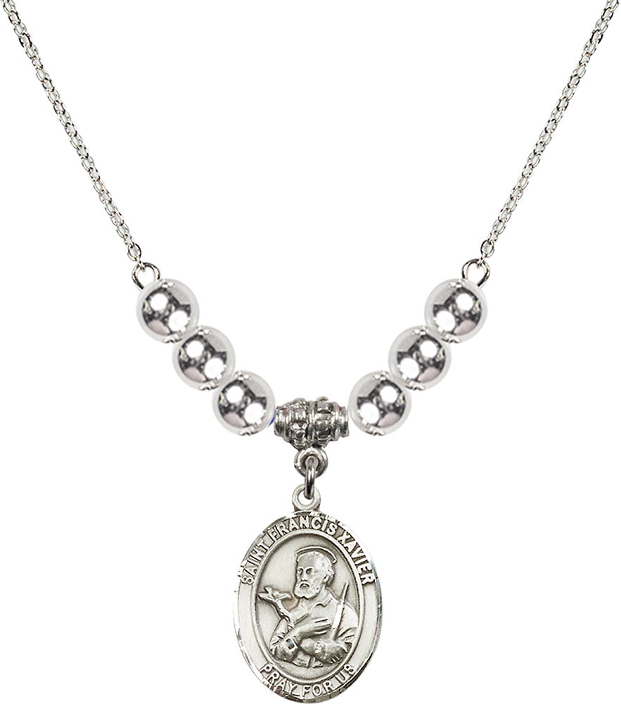 Sterling Silver Saint Francis Xavier Birthstone Necklace with Sterling Silver Beads - 8037