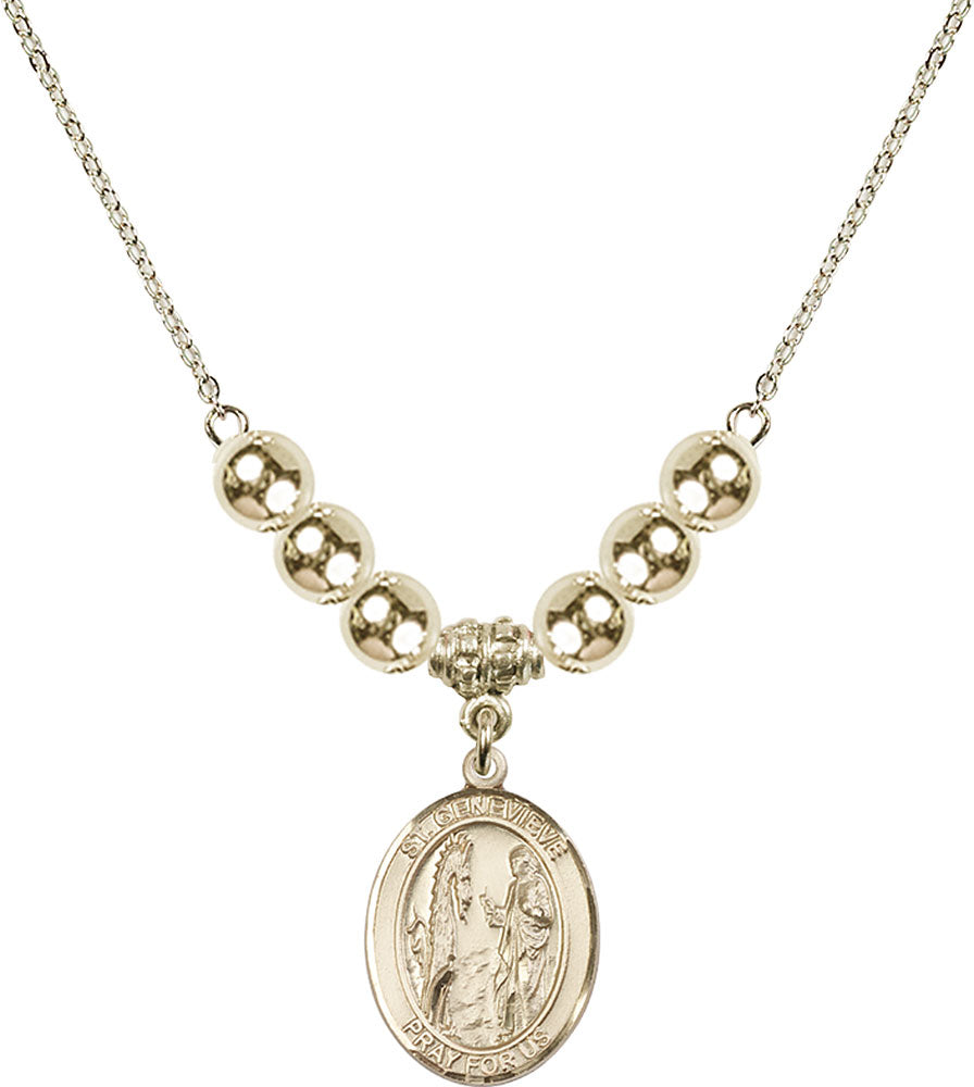 14kt Gold Filled Saint Genevieve Birthstone Necklace with Gold Filled Beads - 8041