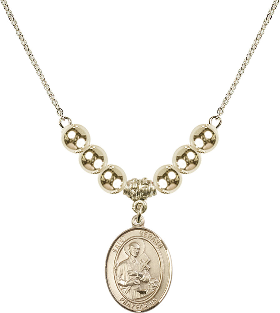 14kt Gold Filled Saint Gerard Majella Birthstone Necklace with Gold Filled Beads - 8042
