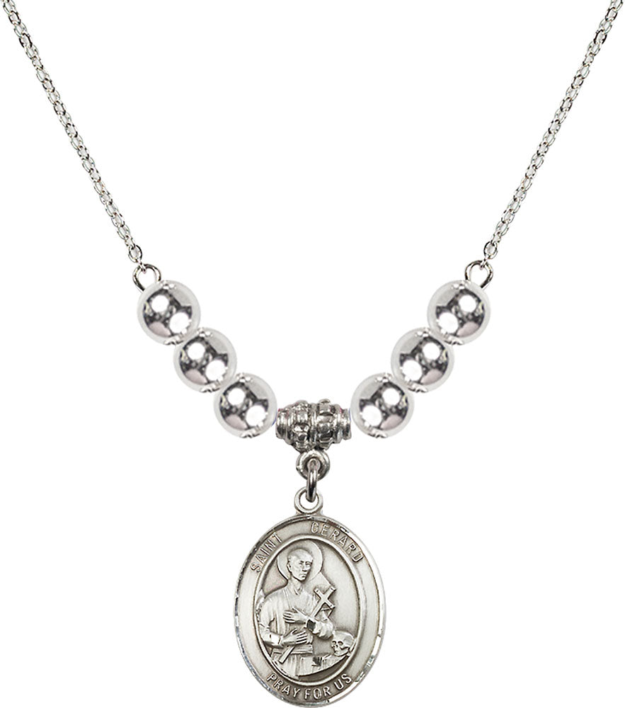 Sterling Silver Saint Gerard Majella Birthstone Necklace with Sterling Silver Beads - 8042