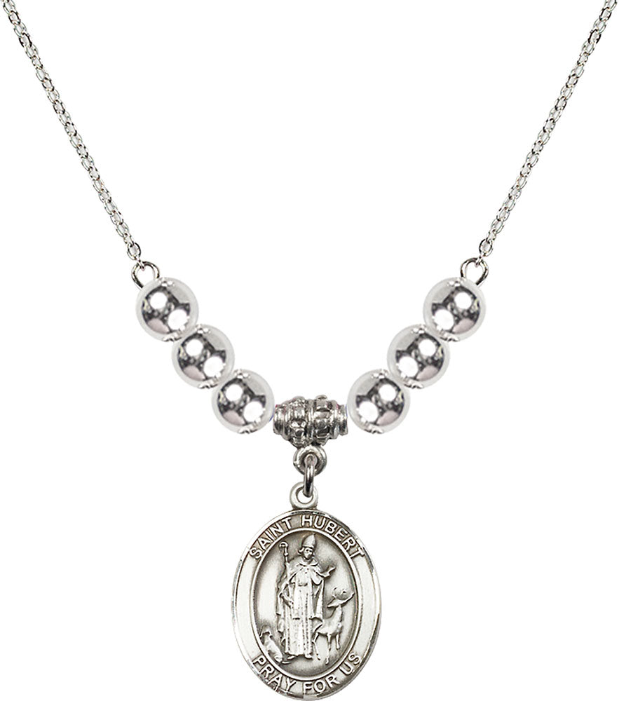 Sterling Silver Saint Hubert of Liege Birthstone Necklace with Sterling Silver Beads - 8045